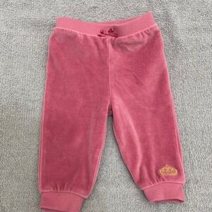 Juicy Couture Kids Pink Velour Ruffle Back Joggers Crown Logo 6/9M RN130323
